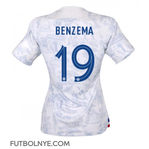 Camiseta Francia Karim Benzema #19 Visitante Equipación para mujer Mundial 2022 manga corta